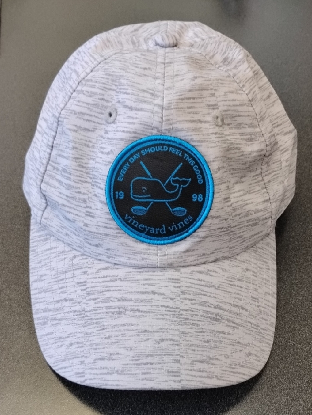 Vineyard Vines Light Gray Heather Hat with Bright Blue Whale Emblem